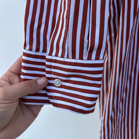 Plan C Ruffle Collared Crisp Cotton Shirt Dress Preppy Striped 42 Size 6 - Picture 8 of 9